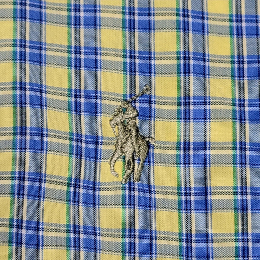Ralph Lauren Mens Cotton Long-Sleeved Blake Plaid Blue Yellow Size Large